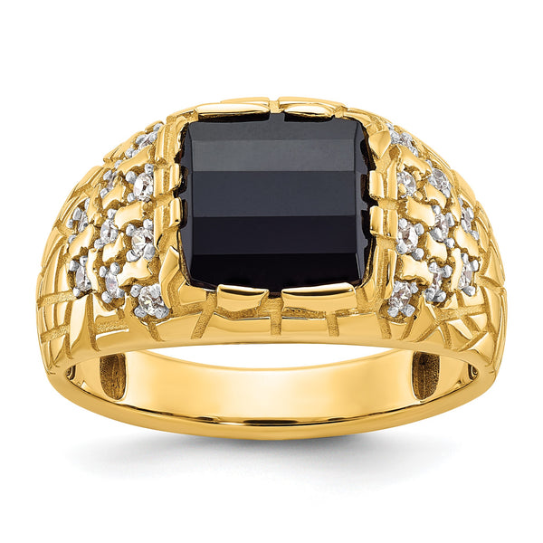 14k Men's Onyx and Lab Grown VS/SI FGH Dia Complete Nugget Ring, Size 10 - Birthstone Company