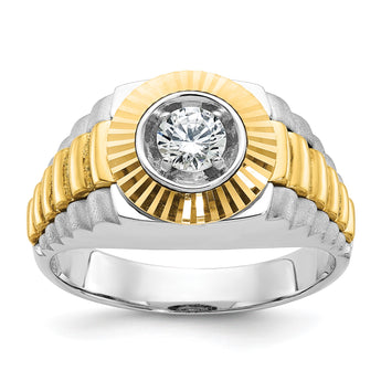 14k Two-tone Men's Polished Satin and Textured 3/8 Carat Lab Grown Diamond Ring, Size 10 - Birthstone Company