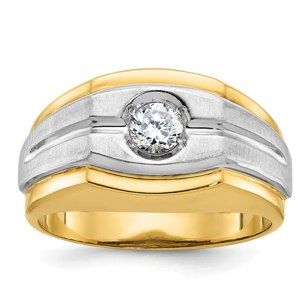 14k Two-tone Men's Polished and Satin Lab Grown VS/SI FGH Diamond Ringn, Size 10 - Birthstone Company