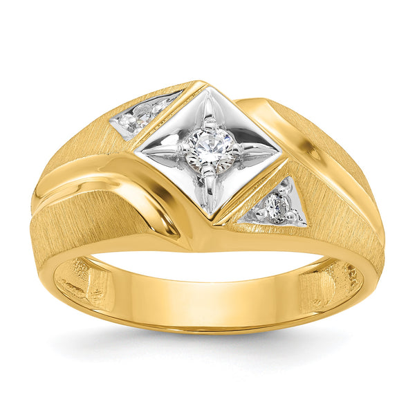 14k Yellow w/Rhodium Men's Polish/Satin Complete Lab Grown VS/SI FGH Di, Size 10 - Birthstone Company