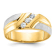 14k Two-tone Men's Polished Satin and Grooved 3-Stone 1/4 Carat AA Quality Diamond Ring