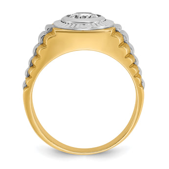 14k Two Tone 1 carat Lab Grown Diamond VS/SI+ G+ Complete Polished Satin and Textured Men's Ring, Size 10 - Birthstone Company