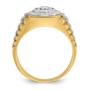14k Two-tone Men's Polished Satin and Textured 1 Carat Lab Grown Diamond Ring - Sophia Jewelers