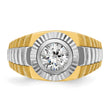 14k Two Tone 1 carat Lab Grown Diamond VS/SI+ G+ Complete Polished Satin and Textured Men's Ring, Size 10 - Birthstone Company