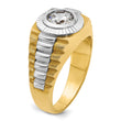 14k Two Tone 1 carat Lab Grown Diamond VS/SI+ G+ Complete Polished Satin and Textured Men's Ring, Size 10 - Birthstone Company