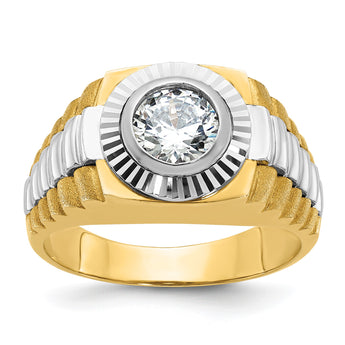 14k Two Tone 1 carat Lab Grown Diamond VS/SI+ G+ Complete Polished Satin and Textured Men's Ring, Size 10 - Birthstone Company