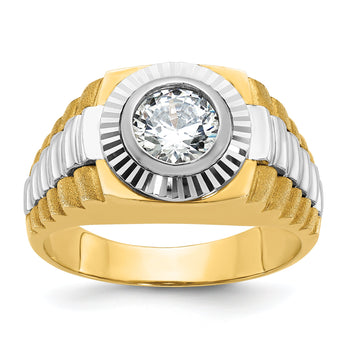 14k Two-tone Men's Polished Satin and Textured 1 Carat Lab Grown Diamond Ring - Sophia Jewelers