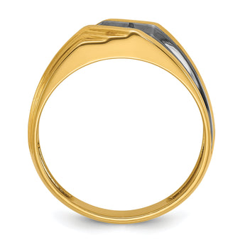 IBGoodman 10k with Black Rhodium Men's Polished and Grooved 1/6 Carat A Quality Diamond Ring