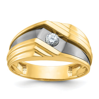 14k with Black Rhodium Men's Polished and Grooved 1/6 Carat AA Quality Diamond Ring