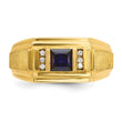 14k Mens Square Lab Created Sapphire and 1/20 carat Diamond Satin Complete Ring, Size 10 - Birthstone Company