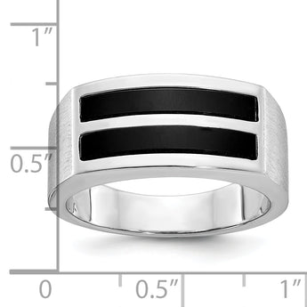 Men's Two-Row Onyx Ring in 14K White Gold, Satin & Polished, Size 10