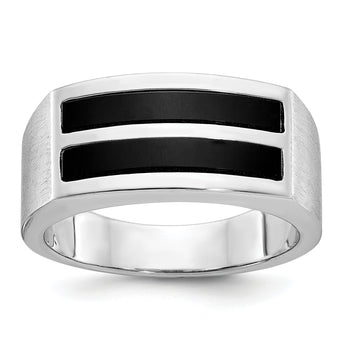 Men's Two-Row Onyx Ring in 14K White Gold, Satin & Polished, Size 10
