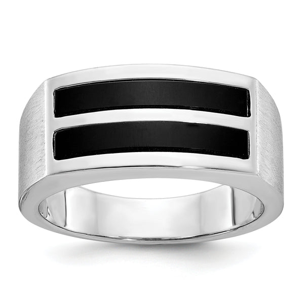 Men's Two-Row Onyx Ring in 14K White Gold, Satin & Polished, Size 10