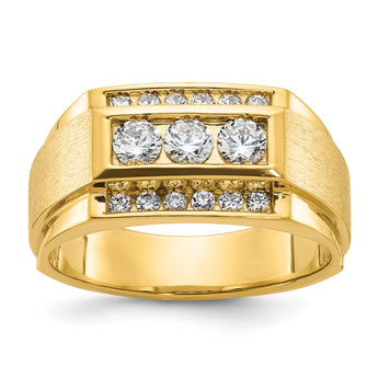 14k Men's Polished and Satin 3-Row 3/4 Carat AA Quality Diamond Ring