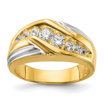 14k Two-tone 1 carat Lab Grown Diamond VS/SI+ G+ Complete Polished and Grooved Men's Ring, Size 10 - Birthstone Company