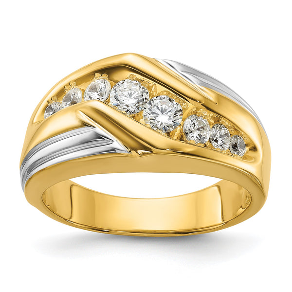 14k Two-tone 1 carat Lab Grown Diamond VS/SI+ G+ Complete Polished and Grooved Men's Ring, Size 10 - Birthstone Company