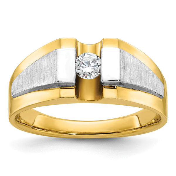 14k Two-tone Men's Polished and Satin Complete Lab Grown VS/SI FG, Size 10 - Birthstone Company