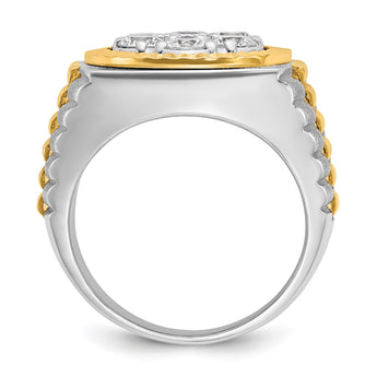 14k Two-tone Men's Polished Satin and Diamond-cut Round 2 Carat Lab Grown Diamond Cluster Ring, Size 10 - Birthstone Company