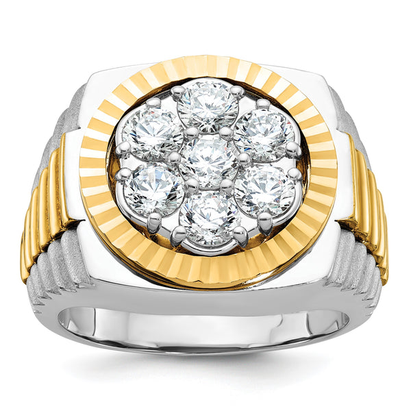14k Two-tone Men's Polished Satin and Diamond-cut Round 2 Carat Lab Grown Diamond Cluster Ring, Size 10 - Birthstone Company