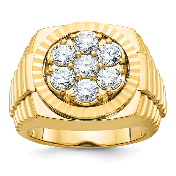 14k Men's Polished Satin and Diamond-cut Round 2 Carat Lab Grown Diamond Cluster Ring, Size 10 - Birthstone Company