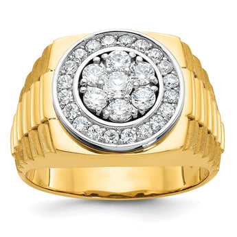 14k Two-tone Men's Polished Satin and Textured 1 Carat Lab Grown Diamond Ring, Size 10 - Birthstone Company