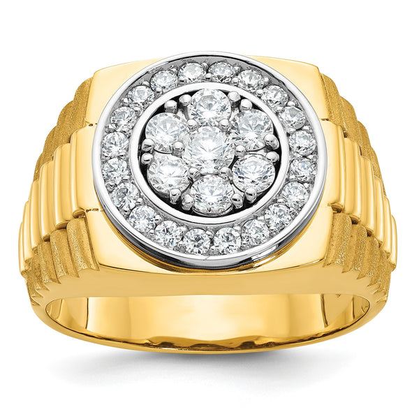 14k Two-tone Men's Polished Satin and Textured 1 Carat Lab Grown Diamond Ring, Size 10 - Birthstone Company