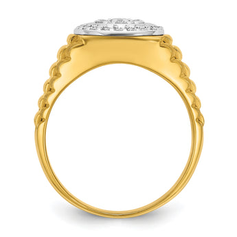 14k Two-tone Men's Polished Satin and Ribbed Round 1/2 Carat Lab Grown Diamond Cluster Ring, Size 10 - Birthstone Company