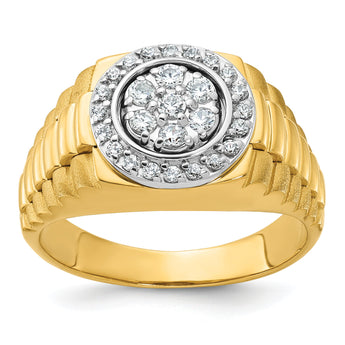 14k Two-tone Men's Polished Satin and Ribbed Round 1/2 Carat Lab Grown Diamond Cluster Ring - Sophia Jewelers