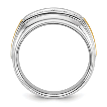 14k Two-tone Men's Polished Satin and Grooved 5-Stone Ring Mounting - Sophia Jewelers