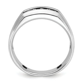 14k White Gold Men's Polished Satin and Grooved 5-Stone Ring Mounting - Sophia Jewelers