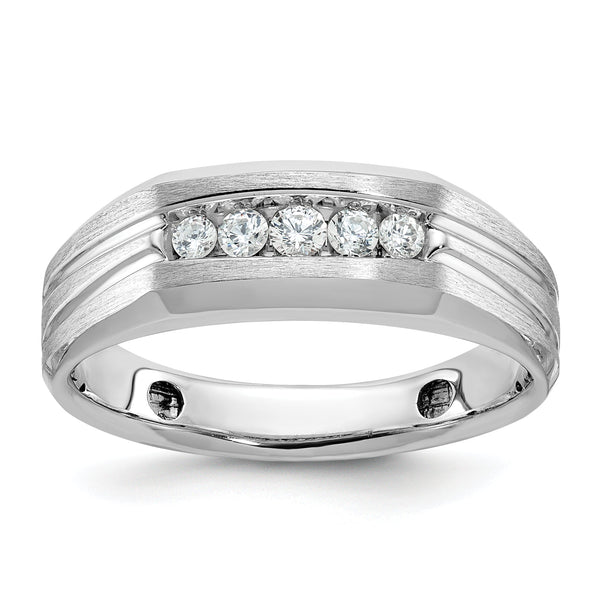 10k White Gold 1/4 carat Lab Grown Diamond VS/SI+ G+ Complete Polished Satin and Grooved Five Stone