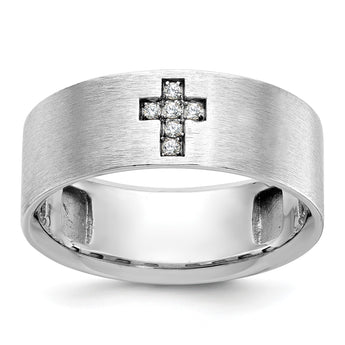 14k White Gold Men's Satin 1/20 Carat Lab Grown Diamond Cross Ring, Size 10 - Birthstone Company