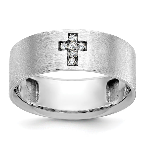 14k White Gold Men's Satin 1/20 Carat Lab Grown Diamond Cross Ring, Size 10 - Birthstone Company