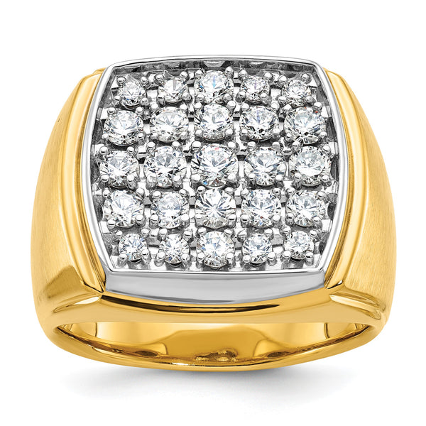 14k Two-tone Men's Polished and Satin 1 5/8 Carat Lab Grown Diamond Cluster Ring, Size 10 - Birthstone Company