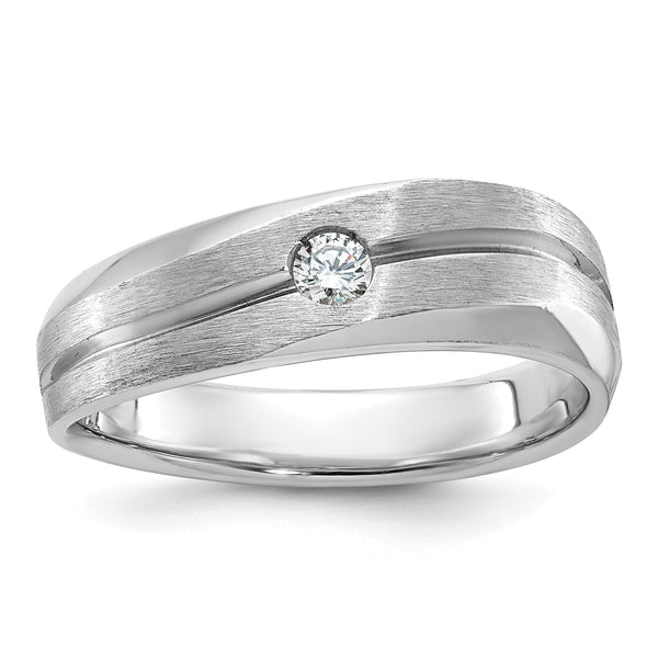 14k White Gold Mens Polished and Satin 1/10 carat Diamond Complete Ring