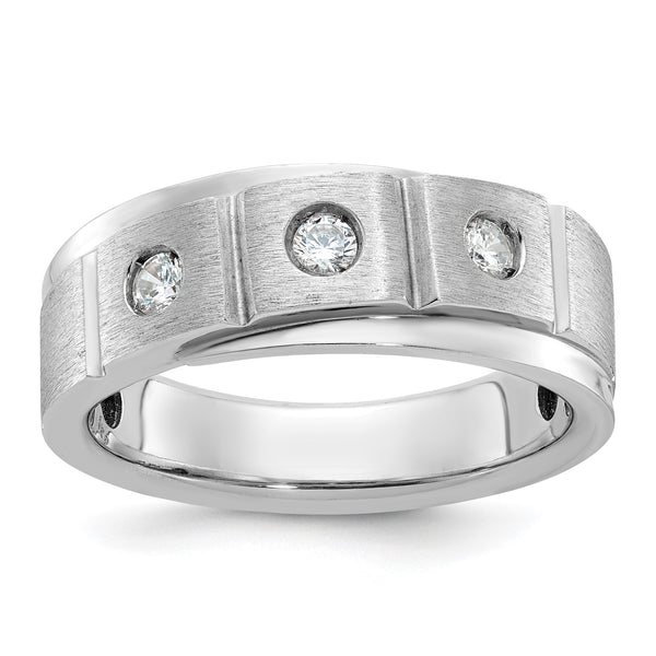 14k White Gold Mens Polished and Satin 1/4 carat Diamond Complete Ring, Size 10 - Birthstone Company