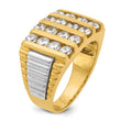 14k Two-tone Men's Polished and Textured 4-Row 2 Carat Lab Grown Diamond Ring, Size 10 - Birthstone Company
