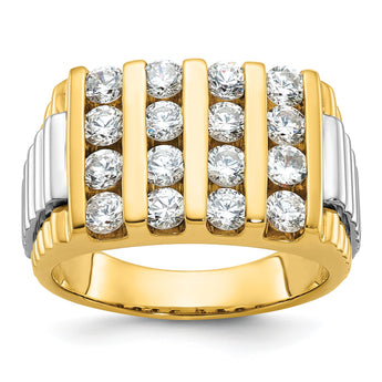 14k Two-tone Men's Polished and Textured 4-Row 2 Carat Lab Grown Diamond Ring, Size 10 - Birthstone Company