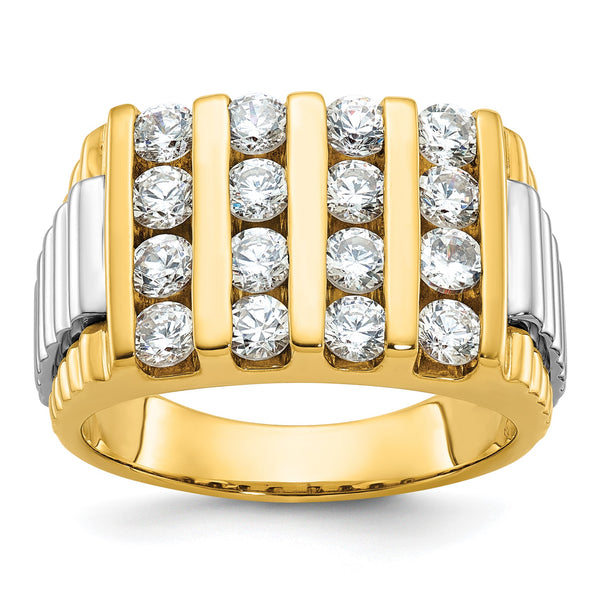 14k Two-tone Men's Polished and Textured 4-Row 2 Carat Lab Grown Diamond Ring, Size 10 - Birthstone Company