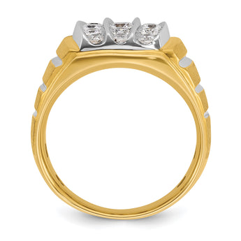 14k Two-tone Men's Polished Satin and Grooved 1 Carat Lab Grown Diamond Ring, Size 10 - Birthstone Company