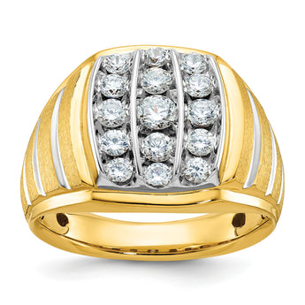 14k Two-tone Men's Polished Satin and Grooved 1 Carat Lab Grown Diamond Ring, Size 10 - Birthstone Company
