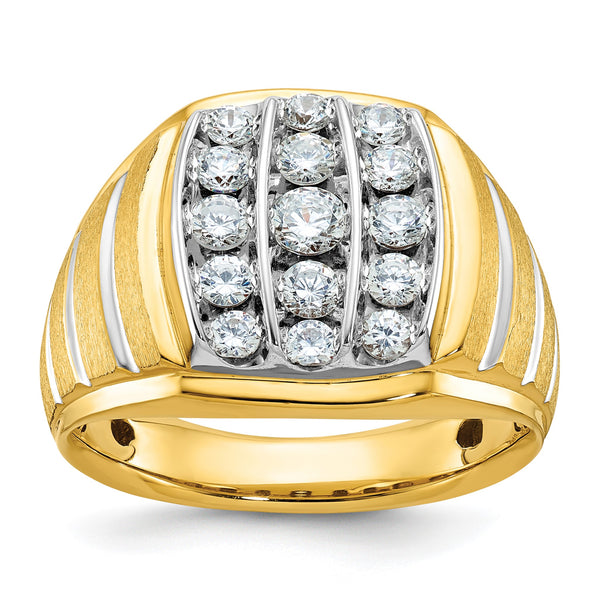 14k Two-tone Men's Polished Satin and Grooved 1 Carat Lab Grown Diamond Ring, Size 10 - Birthstone Company