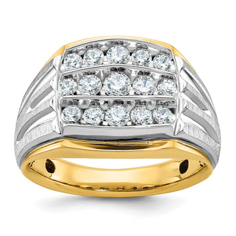 14k Two-tone Men's Polished Satin and Grooved 3-Row 1 Carat Lab Grown Diamond Ring, Size 10 - Birthstone Company