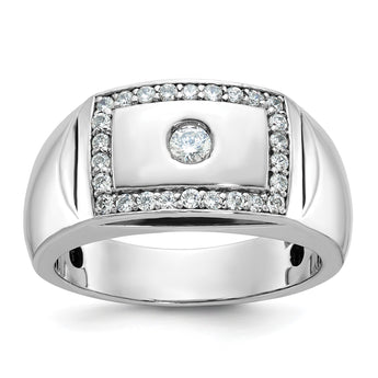 14k White Gold Men's Polished and Cut-Out 1/2 Carat Lab Grown Diamond Rectangle Ring, Size 10 - Birthstone Company