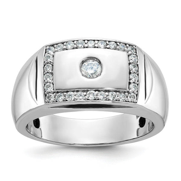 14k White Gold Men's Polished and Cut-Out 1/2 Carat Lab Grown Diamond Rectangle Ring, Size 10 - Birthstone Company