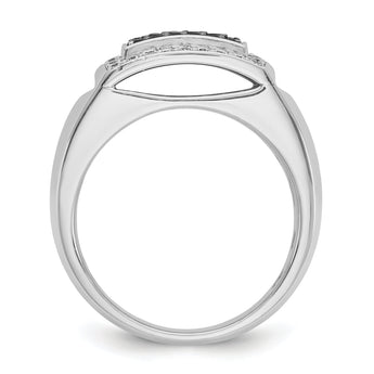 14k White Gold Men's Polished and Cut-Out 3/4 Carat Black Mined Diamonds and White Lab Grown Diamonds Rectangle Ring - Sophia Jewelers