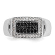 14k White Gold Men's Polished and Cut-Out 3/4 Carat Black Mined Diamonds and White Lab Grown Diamonds Rectangle Ring, Size 10 - Birthstone Company