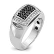 14k White Gold Men's Polished and Cut-Out 3/4 Carat Black Mined Diamonds and White Lab Grown Diamonds Rectangle Ring, Size 10 - Birthstone Company