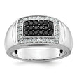 14k White Gold Men's Polished and Cut-Out 3/4 Carat Black Mined Diamonds and White Lab Grown Diamonds Rectangle Ring - Sophia Jewelers