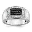 14k White Gold Men's Polished and Cut-Out 3/4 Carat Black Mined Diamonds and White Lab Grown Diamonds Rectangle Ring, Size 10 - Birthstone Company